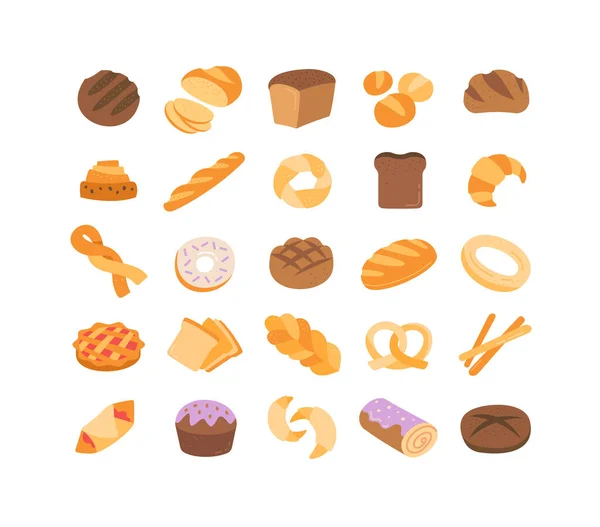 Grande conjunto de 25 ícones de pão coloridos — Vetor de Stock