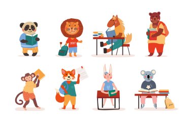 Sevimli küçük hayvan çizgi film öğrencileri.