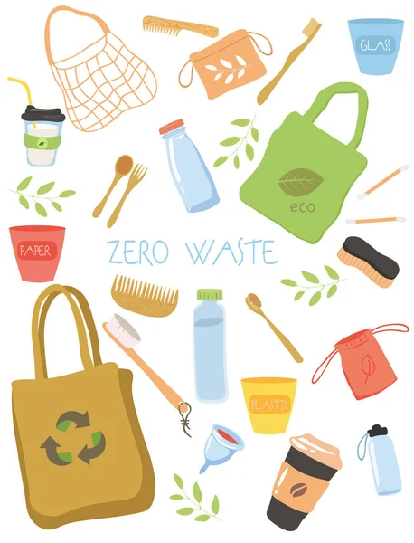 Zero Waste icoon inzameling met recycleerbare materialen — Stockvector