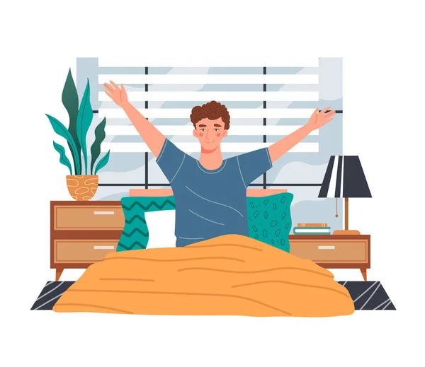 Healthy young man waking up in the morning — Stock Vector