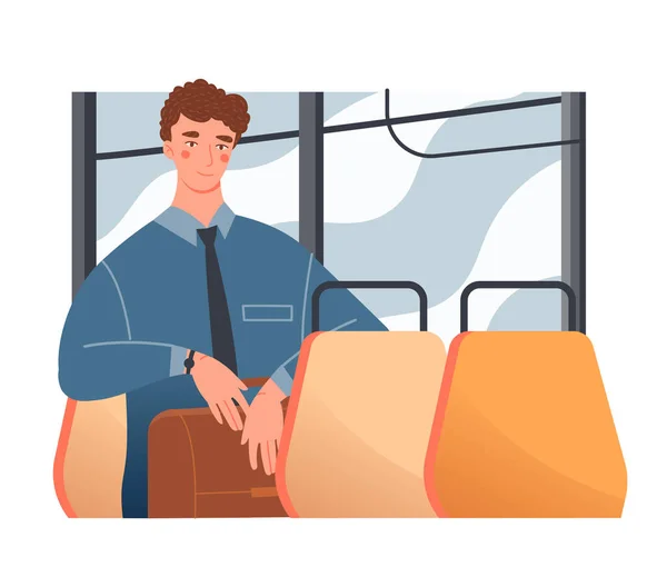 Un homme d'affaires prend les transports publics pour aller au travail — Image vectorielle