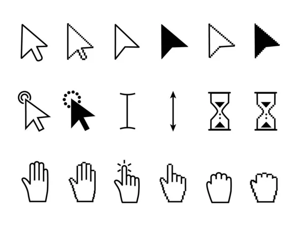 Surtido de iconos de cursor en blanco y negro — Vector de stock