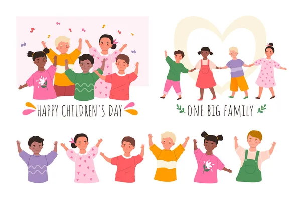 Children s Day celebration colorful scenes — Stock Vector