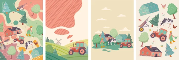 Набір з чотирьох проектів землеробства та сільського господарства — стоковий вектор