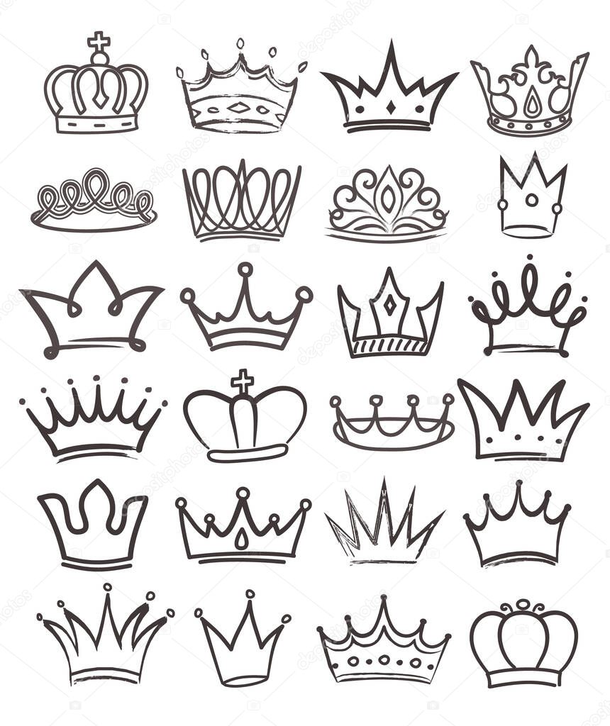 Large set of black and white royal crowns
