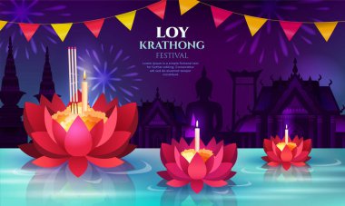 Loy Krathong için üç yüzen nilüfer çiçeği