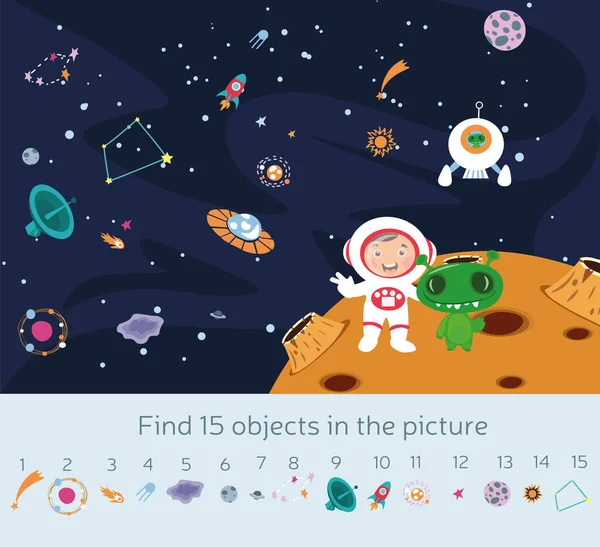 Kids picture puzzle with outer space and astronaut — Stock Vector