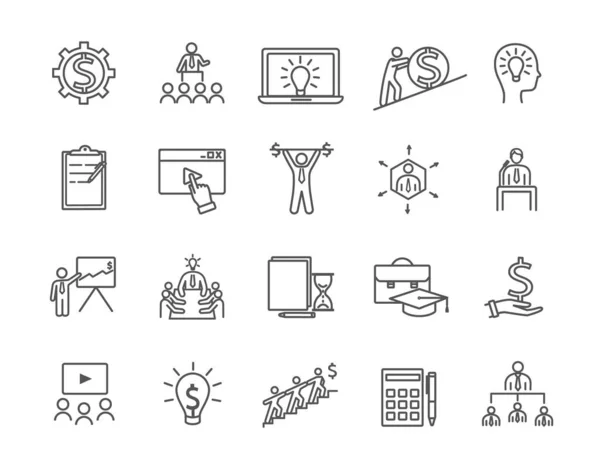 Bundle of black and white business training icons — Stock Vector