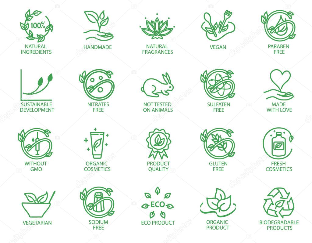 Set of linear icons or badges for eco friendly products