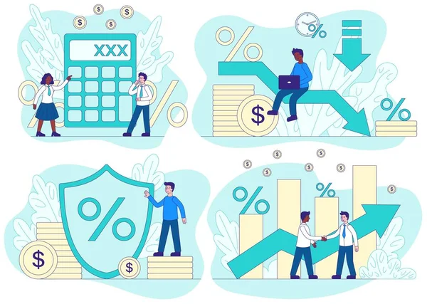 Kredietconcept met financiële en zakelijke scènes — Stockvector