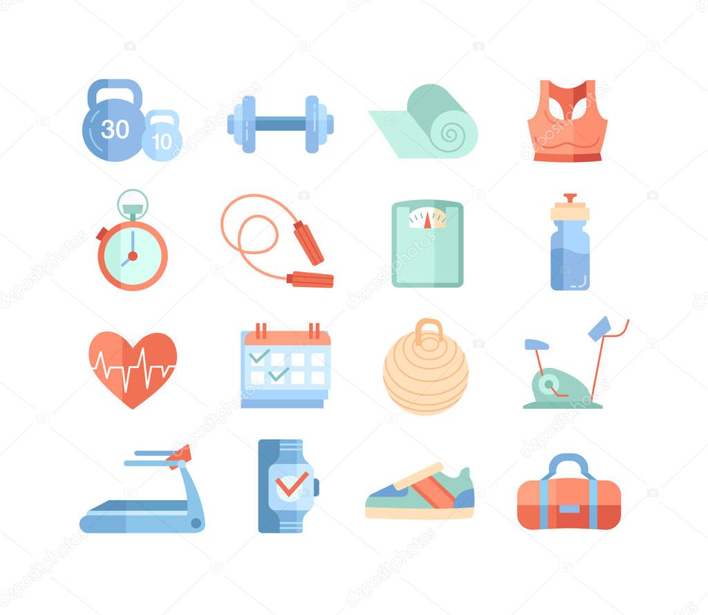 Set of 16 different sport and gym icons