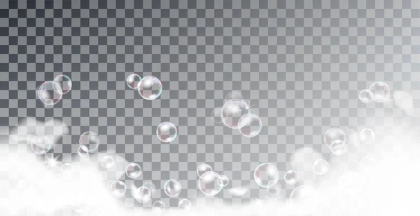 Foam bath with iridescent shampoo bubbles — Stock Vector