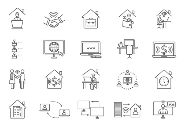 Gran conjunto de iconos de trabajador en línea en blanco y negro — Archivo Imágenes Vectoriales