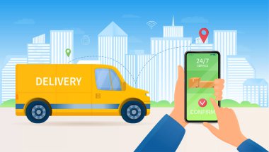 Çevrimiçi siparişler için 7 / 24 dağıtım kavramı