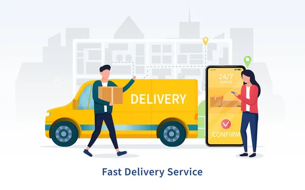 Fast courier delivery service 24-7 concept — Stock Vector