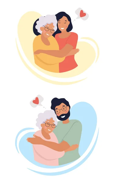 Liebender Mann und Frau umarmen Mutter — Stockvektor