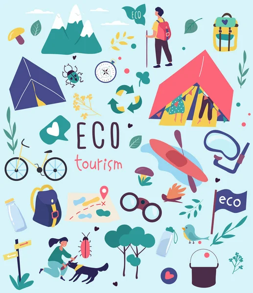 Disegno poster ecoturismo per destinazioni naturalistiche — Vettoriale Stock