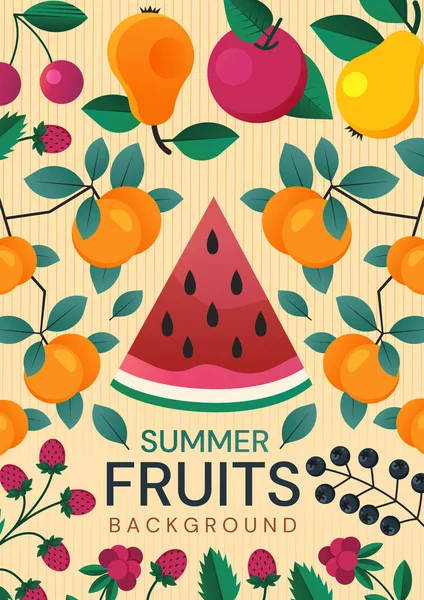 Design de cartaz colorido de frutas saudáveis de verão — Vetor de Stock