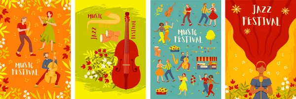 Ensemble de quatre modèles de cartes d'invitation de festival de musique — Image vectorielle