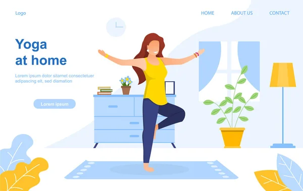 瑜伽在室内。平面矢量图解 — 图库矢量图片