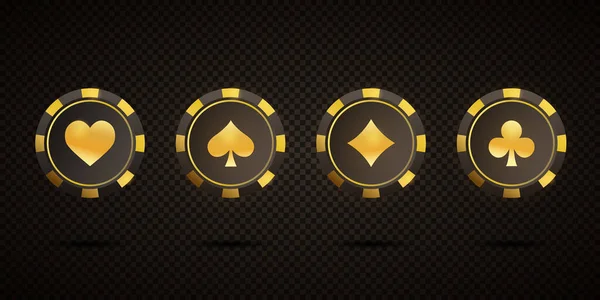 Fichas de poker conjunto isolado em fundo preto — Vetor de Stock