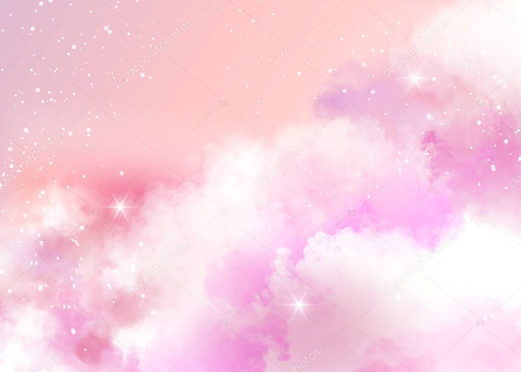 Ethereal background of pink clouds and stars