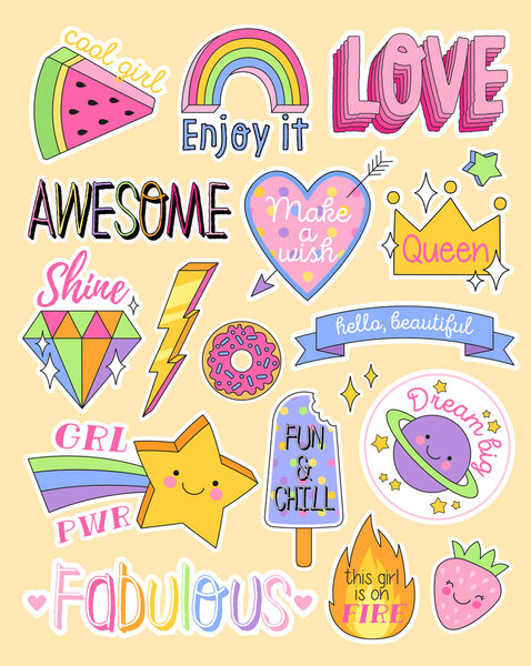 Large set of colorful fashion patches