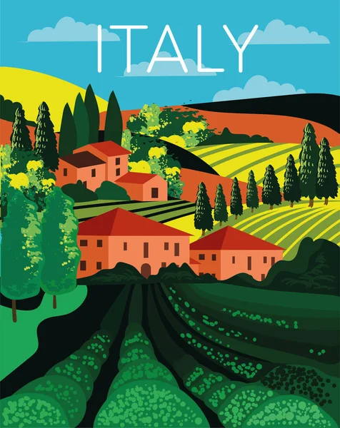Italian country landscape in rolling hills — Stock Vector