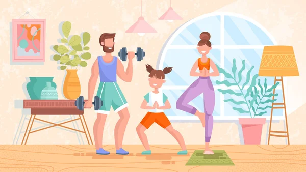 Fit healthy young family training or exercising — Stock Vector