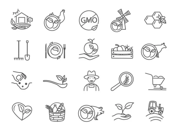 Iconos en blanco y negro de diversos productos ecológicos — Archivo Imágenes Vectoriales