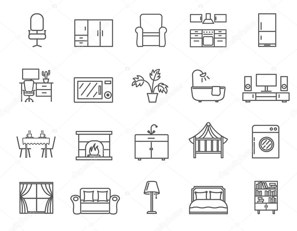 Black and white icons of household furniture