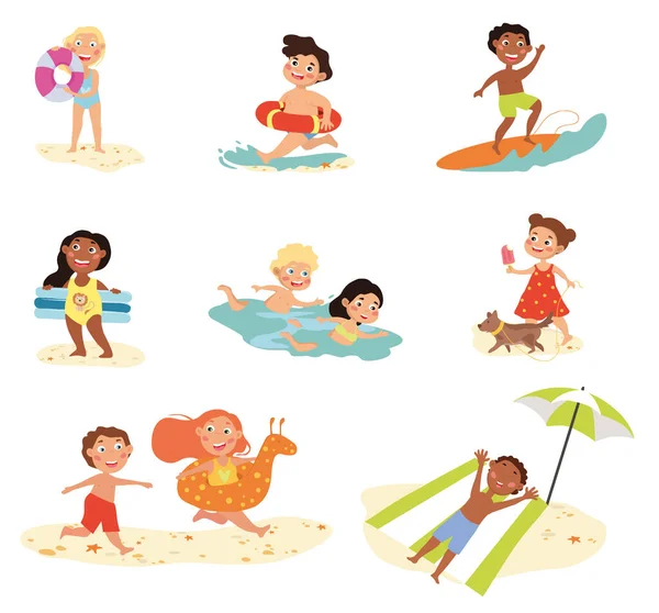 Conjunto de nueve actividades variadas de verano para niños — Archivo Imágenes Vectoriales