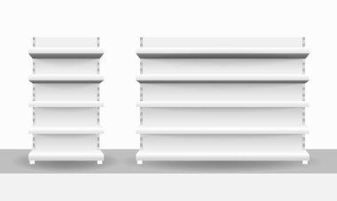 Boş beyaz 3d perakende veya mağaza rafları