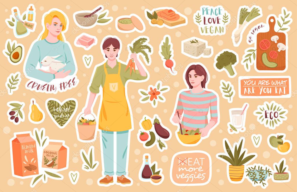 Collection of icons for healthy vegan products
