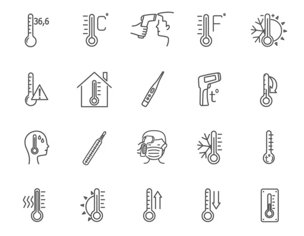 Set di icone di temperatura e febbre che mostrano termometri — Vettoriale Stock
