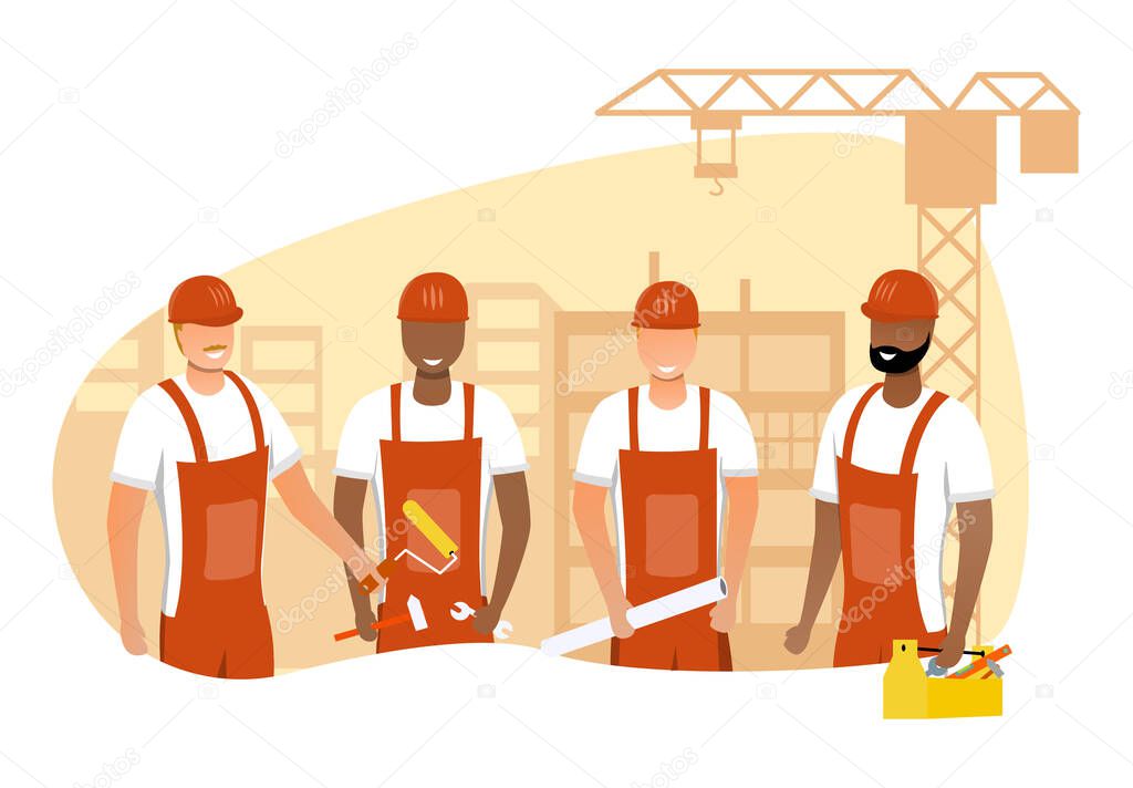 Vector illustration of team of builders