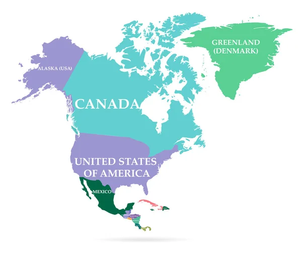 Kuzey Amerika kıtasının renkli haritası — Stok Vektör