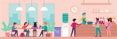 Okul kantininin içi okul çocuklarıyla dolu.