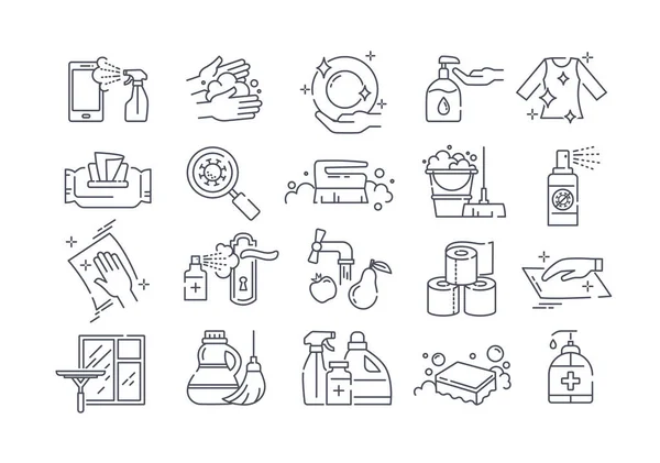 Large set of black and white sanitising icons — Stock Vector