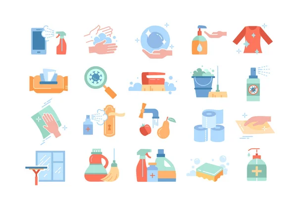Gran conjunto de iconos desinfectantes o desinfectantes — Vector de stock