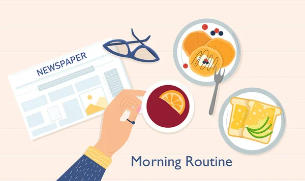 Concept de routine matinale avec petit déjeuner — Image vectorielle