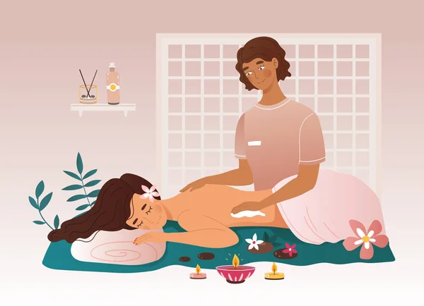 Woman having a massage treatment in a spa — Stock Vector