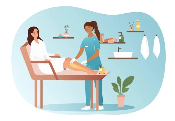 Beautician applying sugaring wax to a client — Stock Vector