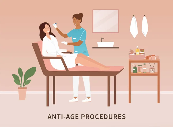 Woman in a salon having anti ageing procedures — Stock Vector