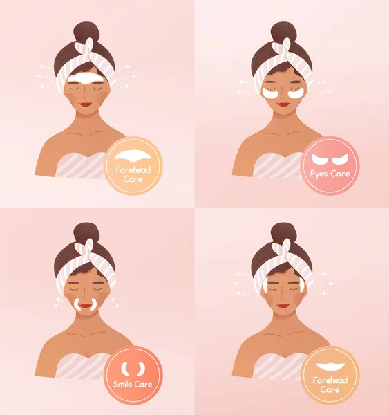 Four woman using beauty facial patches — Stock Vector
