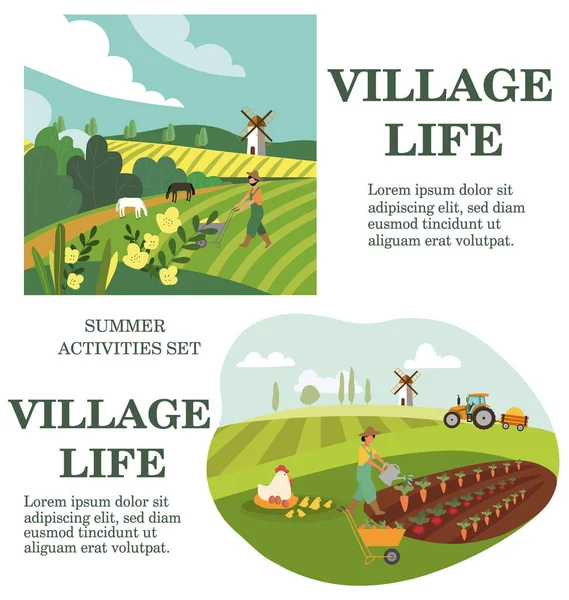 A Village Life tevékenységeit bemutató nyári plakát — Stock Vector