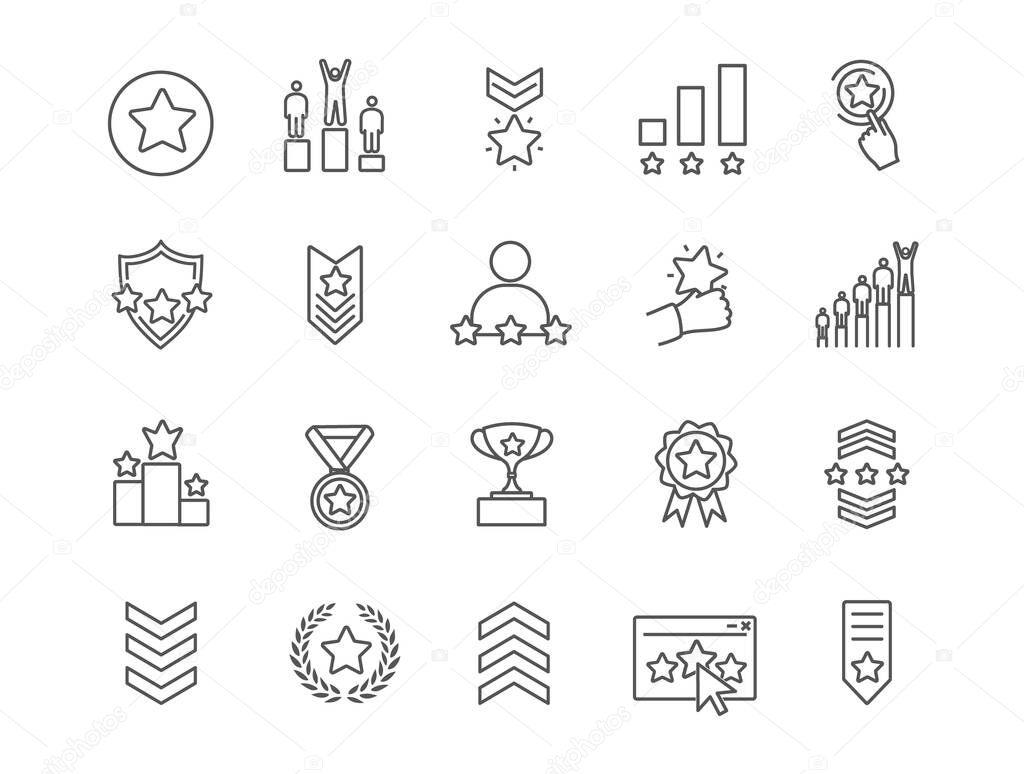 Large set of line drawn rating icons