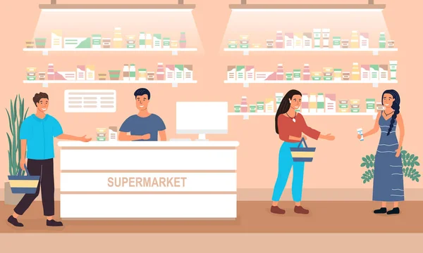 Klienci kupujący zakupy w supermarkecie — Wektor stockowy