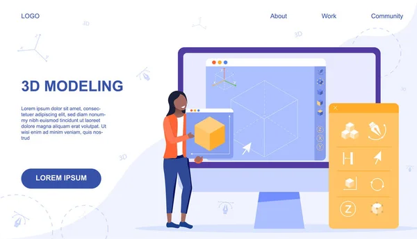 Modelo de página web para modelagem 3d online — Vetor de Stock