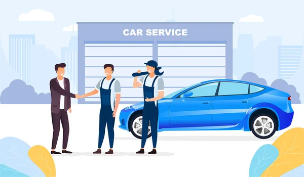 Auto service bij een onderhoudswerkplaats — Stockvector